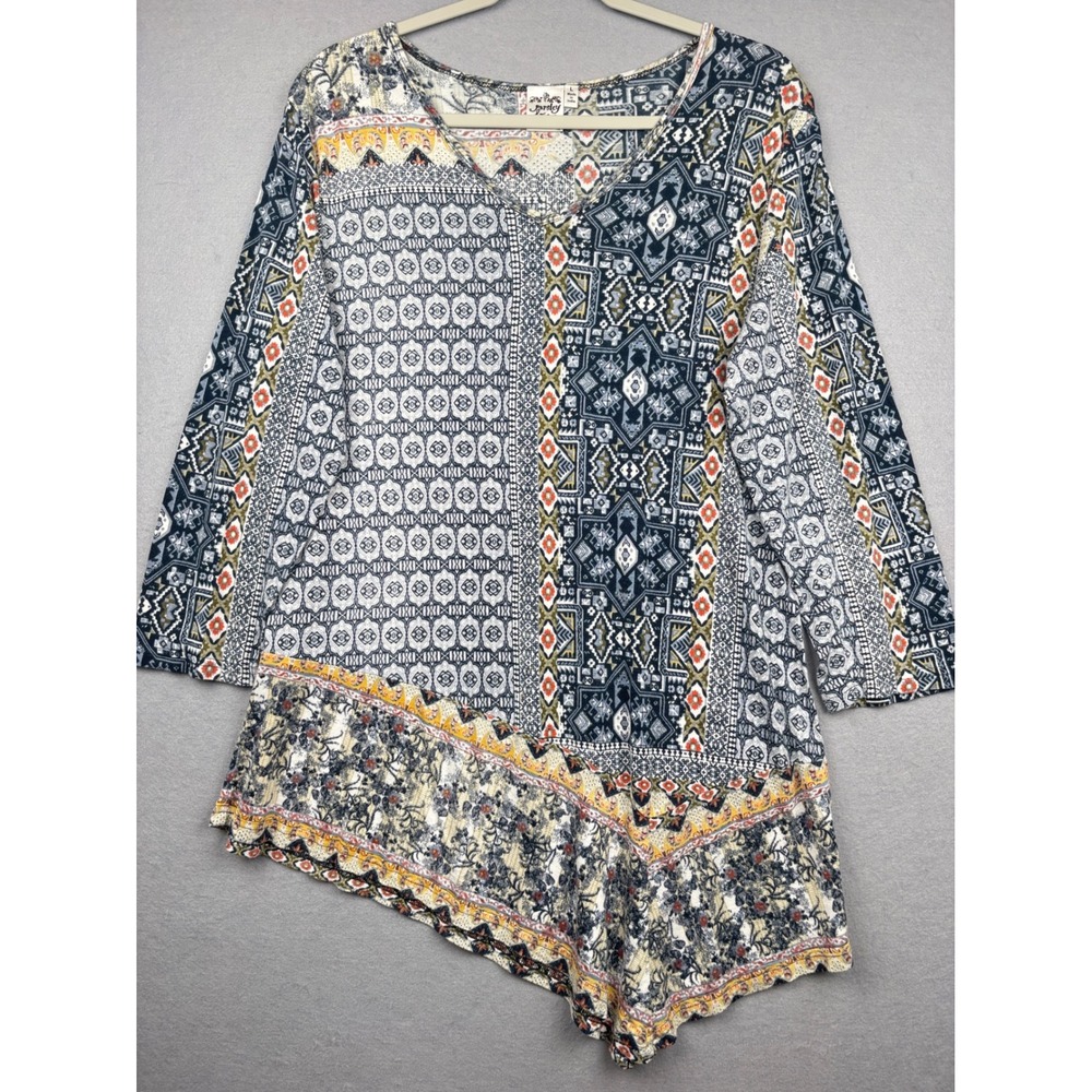 Parsley and Sage Tunic Womens L Asymmetrical Hem Artwear